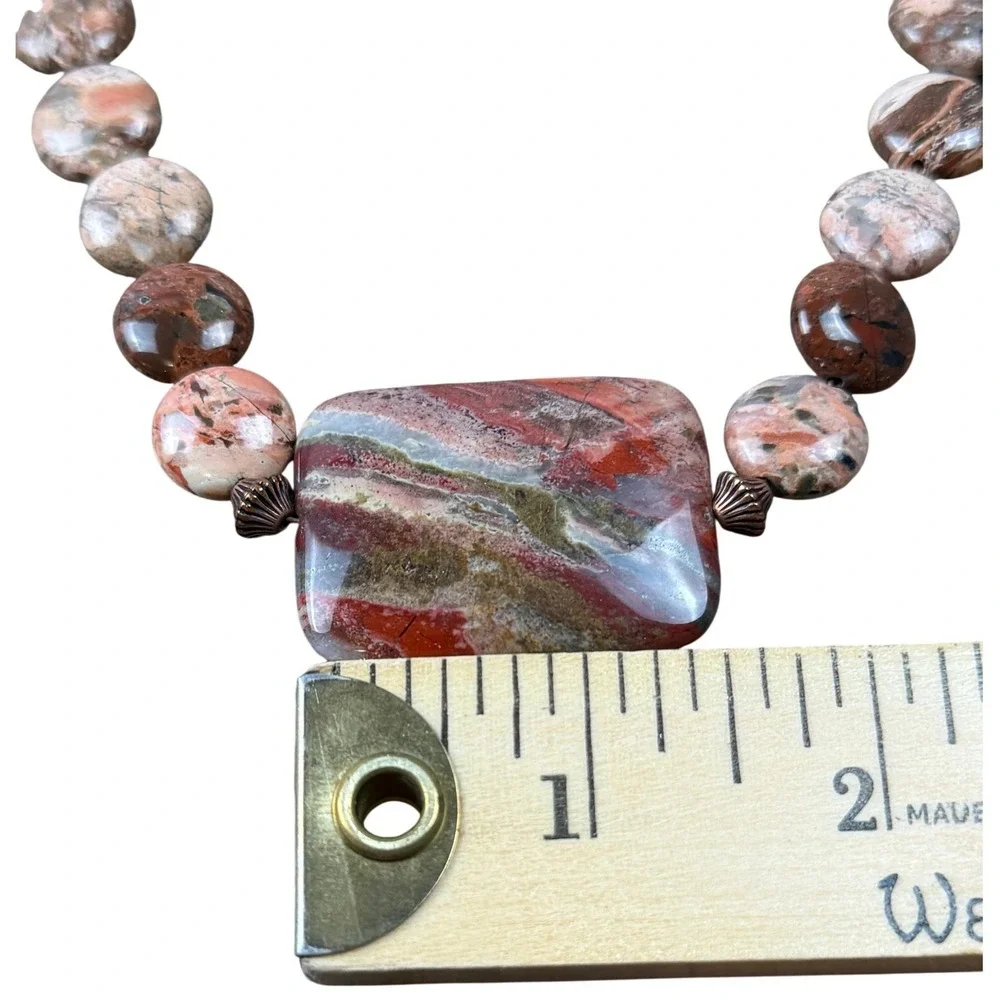 Handmade Red Jasper Statement Necklace‎ Copper Toggle Boho Earthy